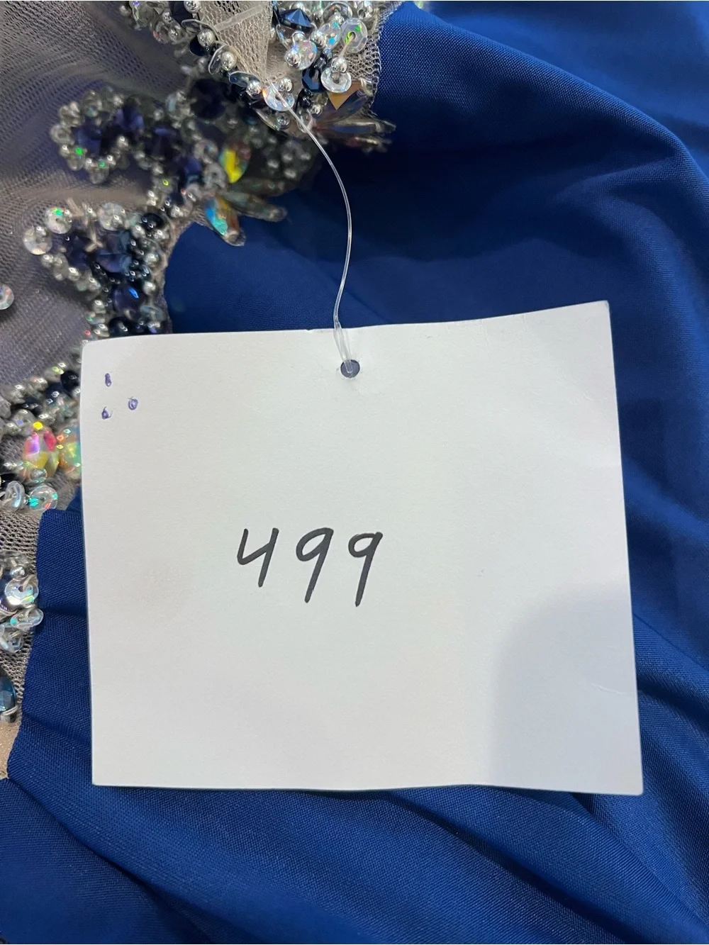 Dave & Johnny Royal Blue Crystal Beaded Illusion Mermaid Gown Size 10
